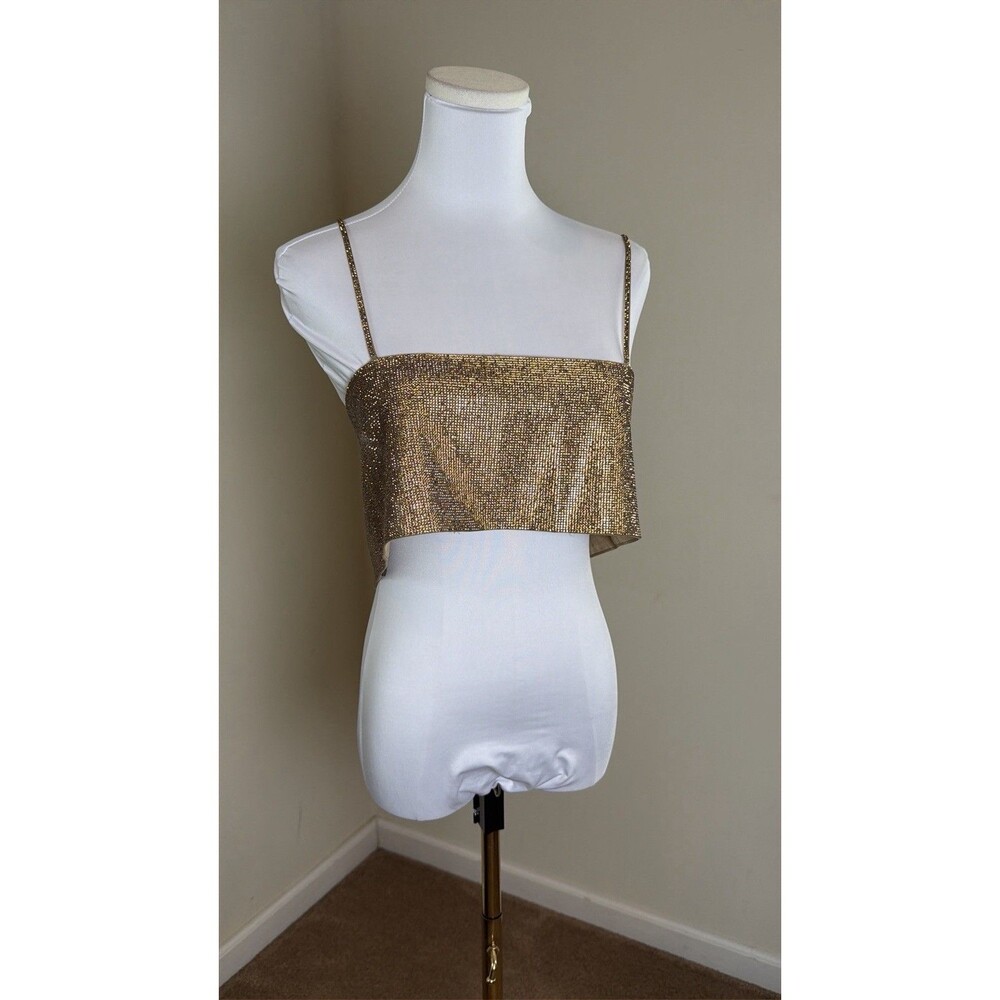 Zara SXS Gold Rhinestone Mesh Crop Top Sparkly Cami Party Club Festival Y2K Glam - Picture 2 of 14